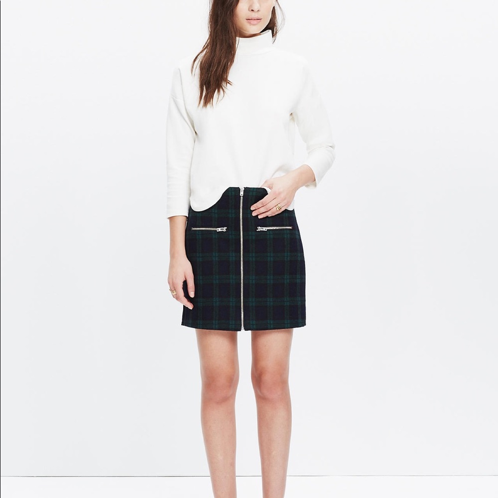 Madewell Zip Skirt in Dark Plaid